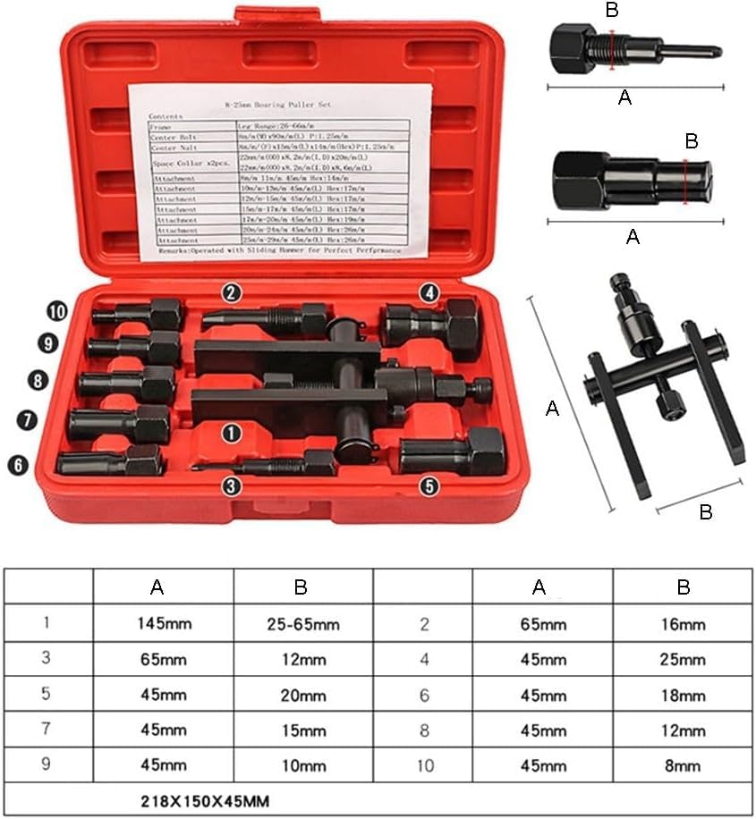 Xian - Juego de 10 extractores de rodamientos ciegos, kit de extractor de rodamientos interiores de motocicleta, extractor de rodamientos de motocicleta con caja