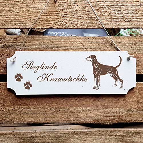 Schild Hund « Dobermann » Türschild mit persönlicher Wunschgravur und Motiv - Größe ca. 20 x 6,7 x 0,5 cm - Shabby Dekoration Namensschild Name - Hunde