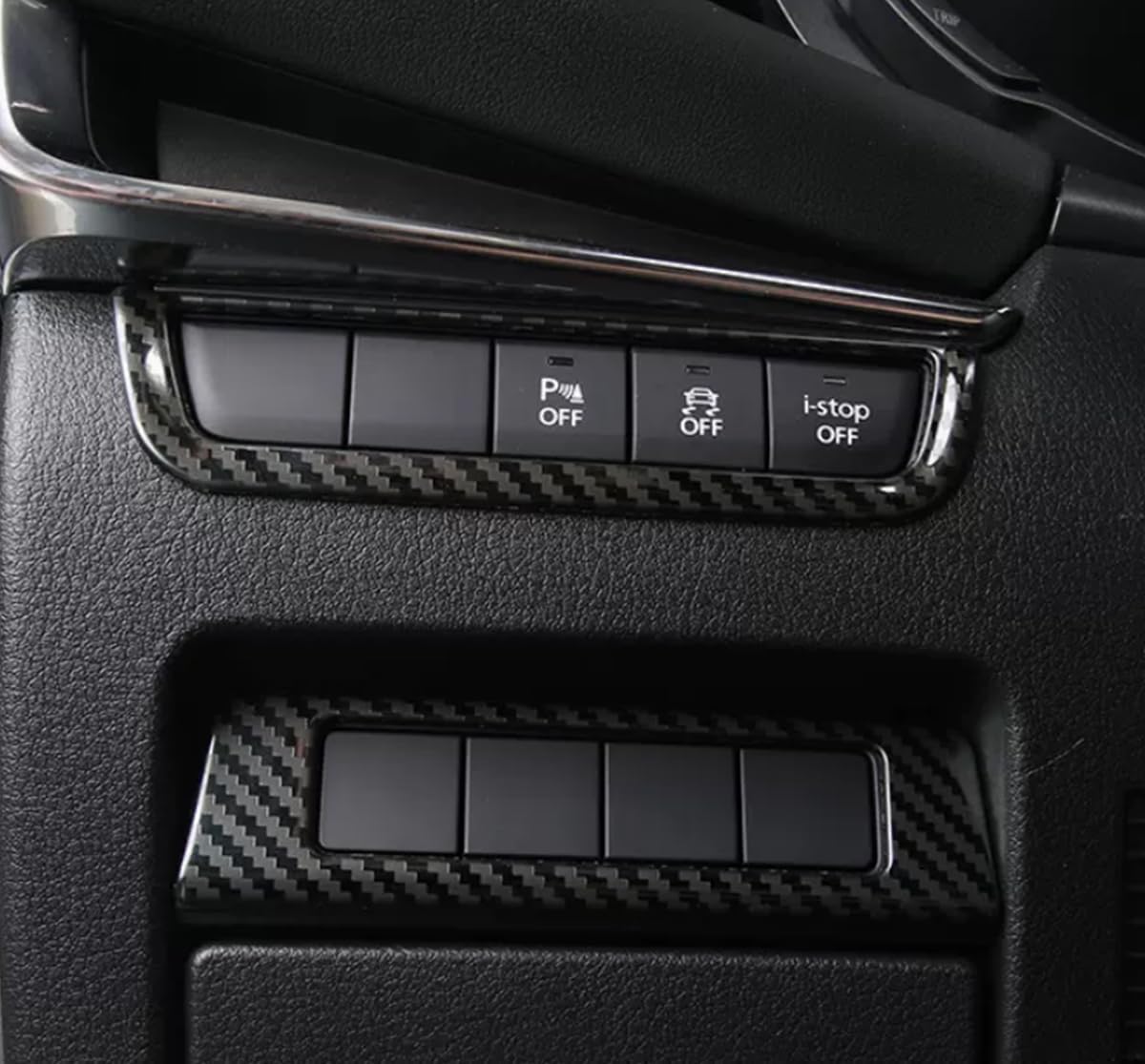 Car Accessories Fit for 2019-2023 2024 2025 Mazda 3 Axela Interior I-Stop Switch Control Panel Cover Trim Frame(Carbon Fiber Style) Stainless Steel 2 PCS
