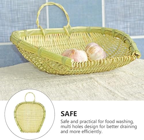 Miniatura 5 de Cabilock Cesta de drenaje de bambú, cesta tejida de bambú, cesta de tejido de mimbre, colador de almacenamiento de alimentos, organizador de