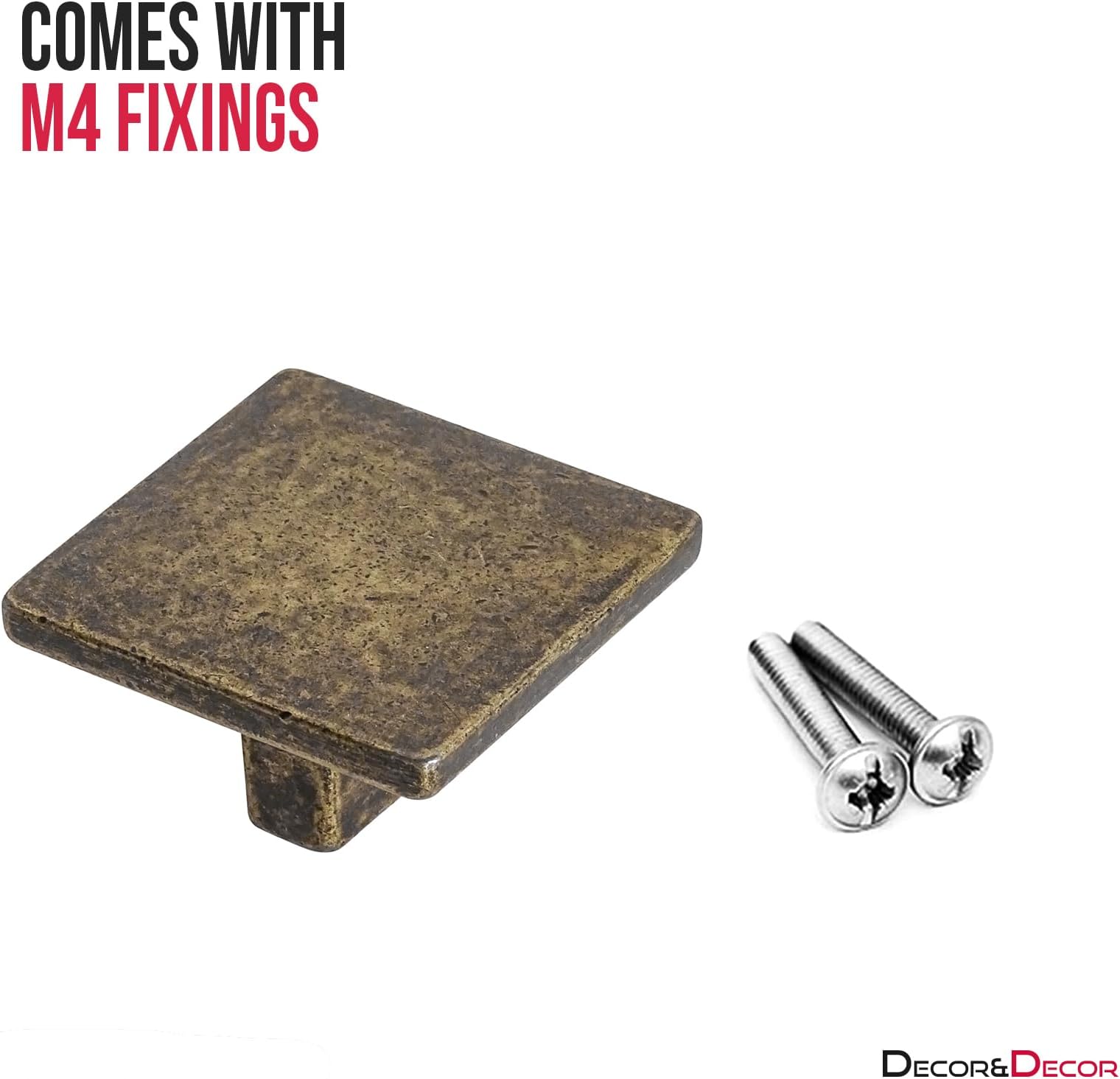 Decoranddecor Calla Square Cabinet Knob Door Pull Handle Kitchen Cupboard Furniture Drawer (1 Pack, Antique Brass)