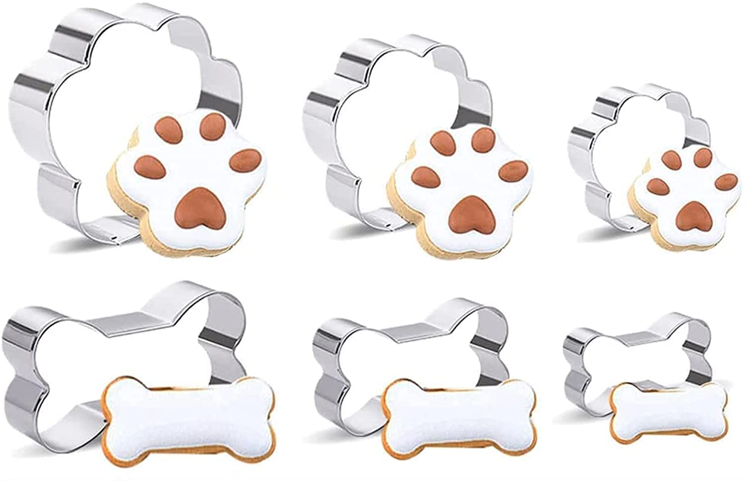 SYOSI 6 Piece Dog Cookie Cutter Set, Cartoon Dog Bone, Paw Print Animal Cookie Cutters Dog Shaped Mould for DIY Baking Biscuit Pastry Cutter