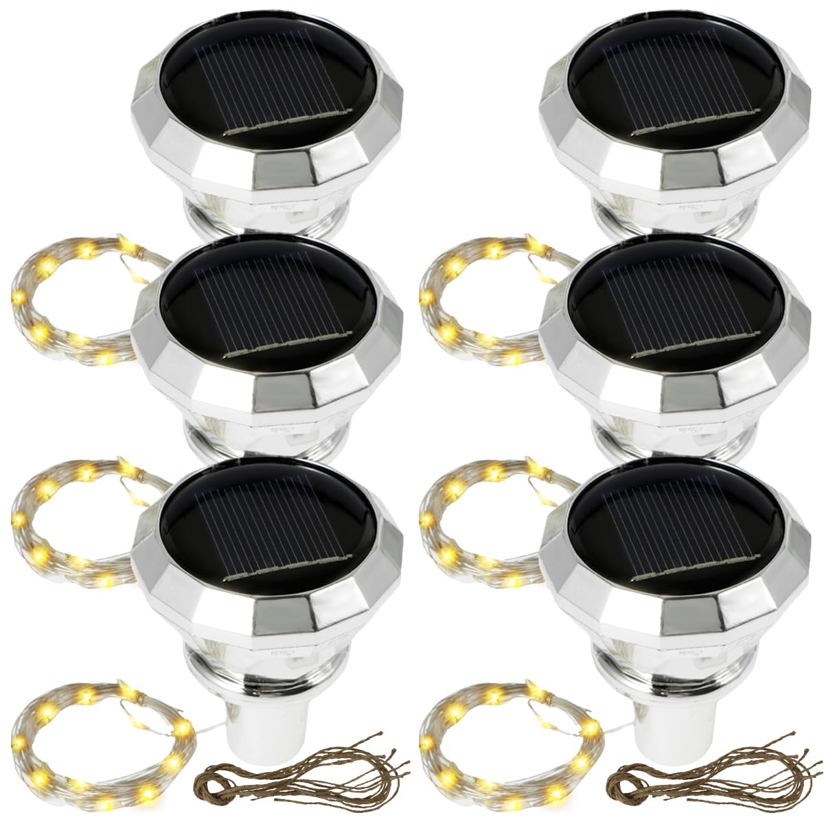 LuLobtg 6 Pcs Solar Wine Bottle Lights, Waterproof 2M 20 LEDs Copper Wire String Lights for DIY Bottles and Jars, Outdoor Diamond Cork Light for Wedding Christmas Party Decorations (White Light)