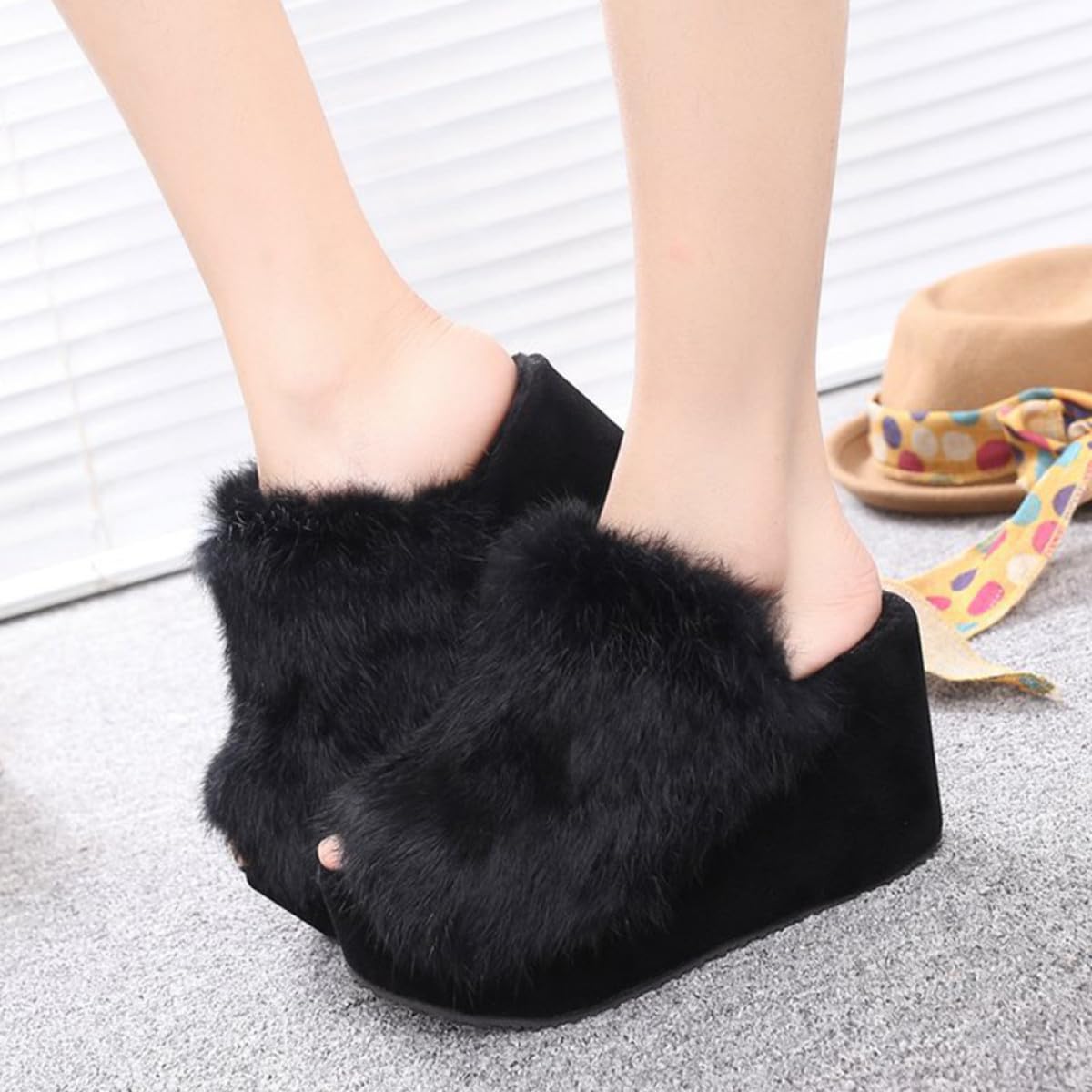 PACKOVE Pantuflas de Peluche para Mujer Suela Gruesa Negra 36