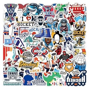 50 calcomanías de hockey sobre hielo, recuerdos de fiesta de hockey, calcomanías impermeables para botella de agua, laptop, computadora, teléfono, botellas de agua, casco de computadora, automóvil,