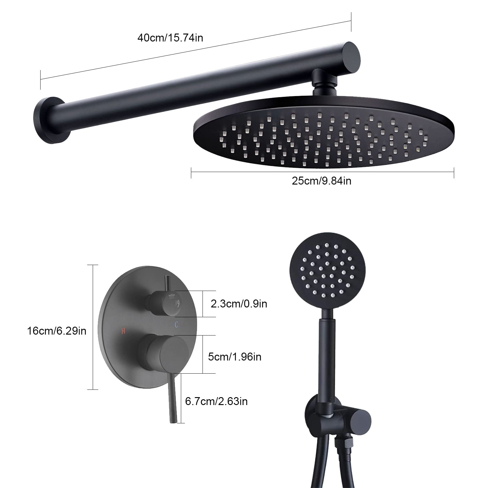 Duschsystem, Unterputz Duscharmatur Set,Duschamaturenset Messing Duschzubehör Keramikventil Regen Duschanlage, Duschset mit Brausekopf, Handbrause für Badezimmer, Badewannen, Schwarz