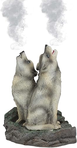 Ebros Howling - Figura de quemador de incienso de lobos grises gemelos de 5.5 pulgadas de alto como decoración de fragancia para el hogar, accesorio