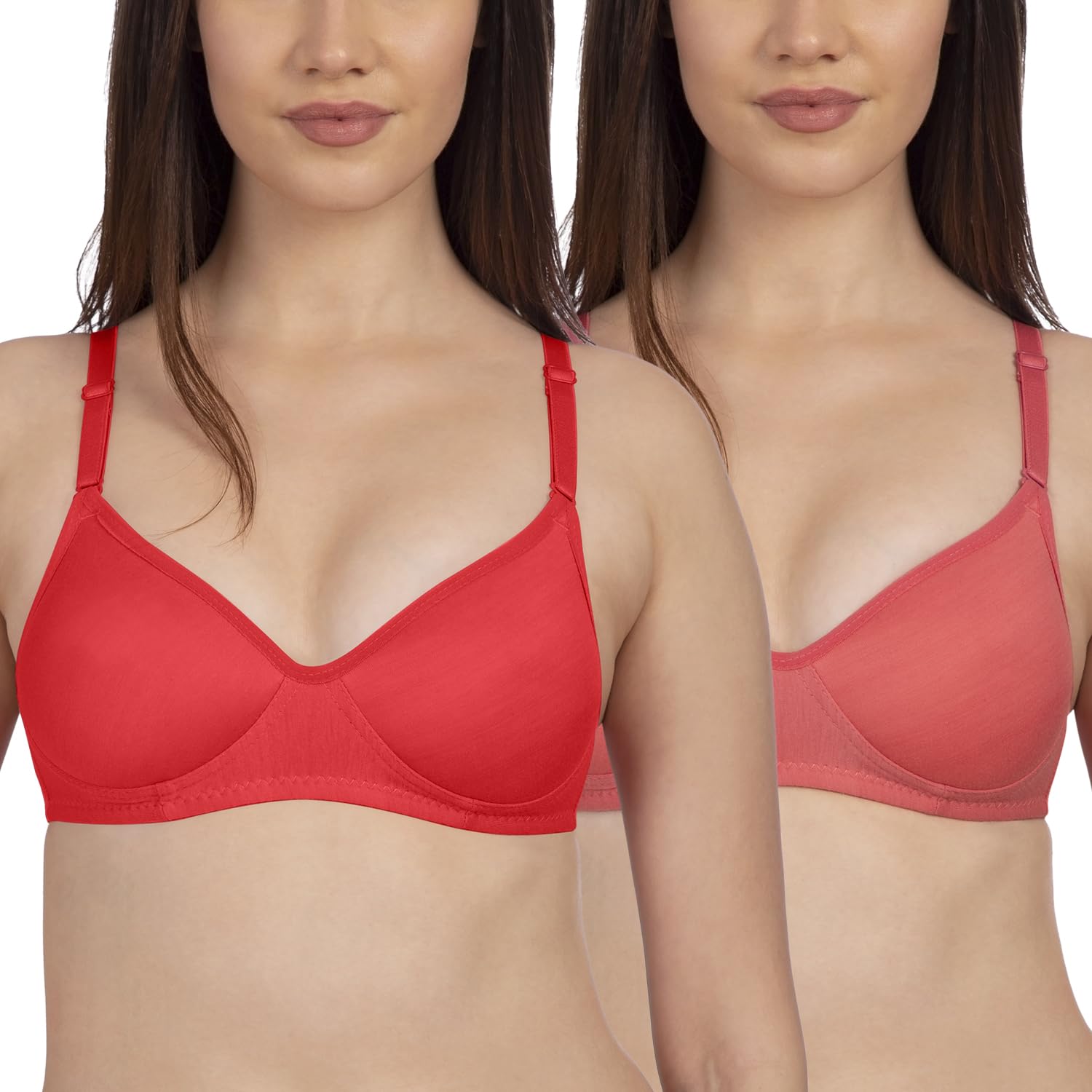 komli Lightly Padded Super Soft Bra - Cotton Rich - Full Coverage, Multiway Straps, Wireless, Seamless- T-Shirt Bra (Pack of 2)-picture-17