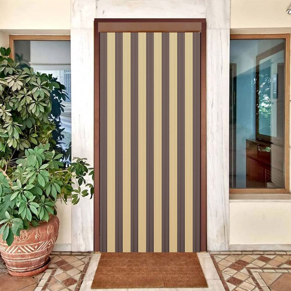 Cortinas Exterior Puerta de Tiras Beige y Marrón | Material Plástico PVC y Barra Aluminio | Ideal para Terraza, Jardín, etc | Anti moscas (ANCHO 100cm X 220cm LARGO)