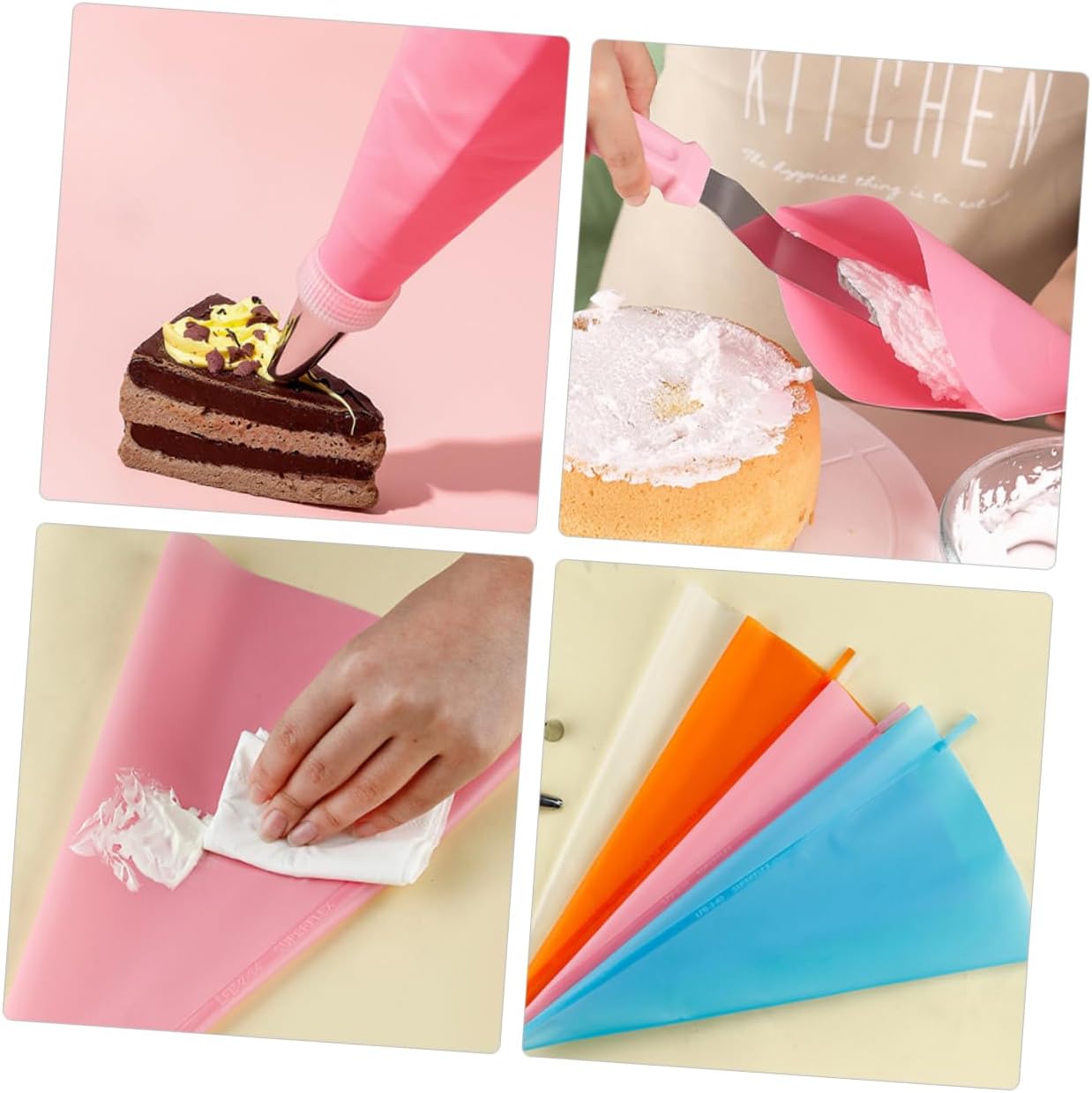 Silicone Pastry Bags Reusable 3pcs for Cake Decorating, Pink