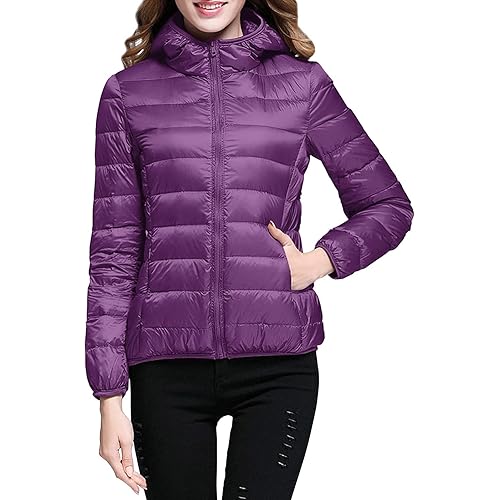 Winter Puffer Coats for Women, Womens Lightweight Puffer Jacket Packable Hooded Puffer Jacket Winter Zip Up Puffy Jacket