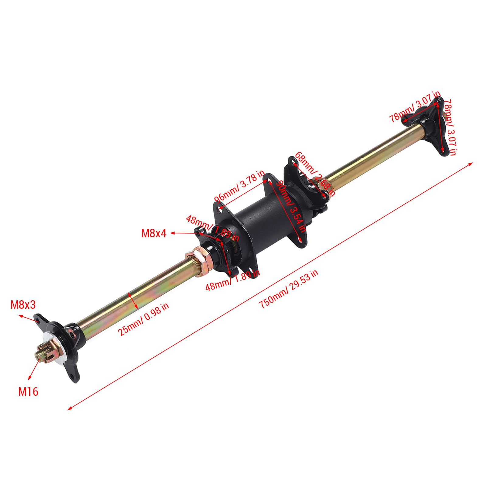 Ensemble d Essieu Arri re Go Kart 750 mm 29 Pouces avec Supports de Fixation de Cadre et Brides de Moyeu pour ATV VTT et Tricycles D rive