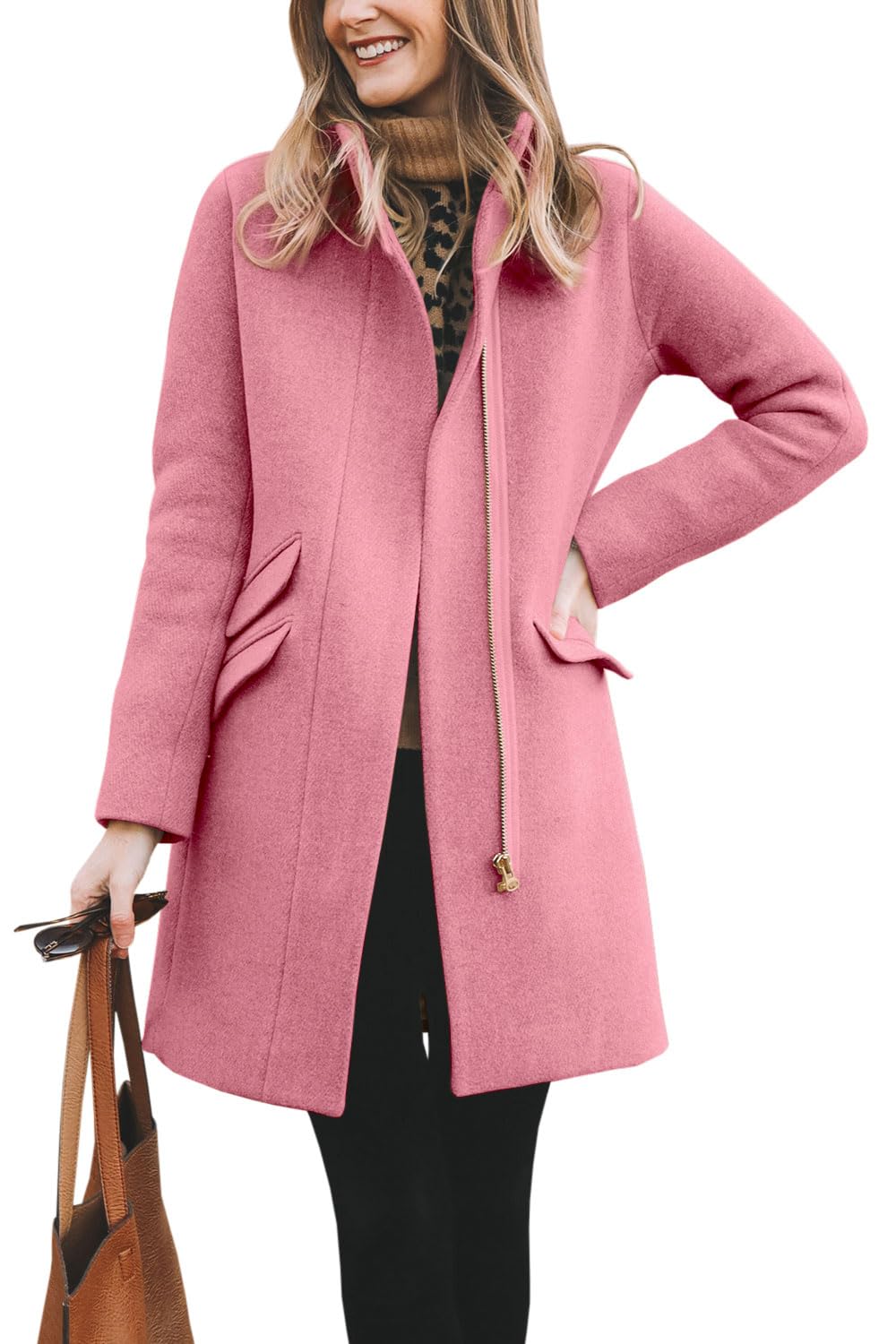 BZB Womens Long Coat Classic Open Front Zip Up Casual Winter Wool Blend Over Pea Coats Long Jackets