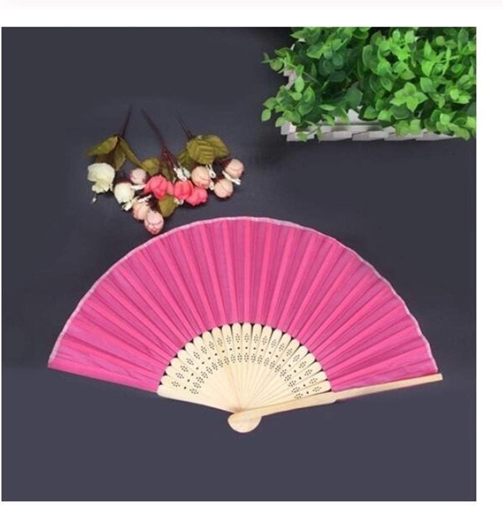 YUNGYE 100pcs/lot Personalized Wedding Favor Silk Fan Customized Bride & Groom's Name Cloth Hand Fan Wedding Gift Free (Color : Rose red, Fan Size : Organza bag print)