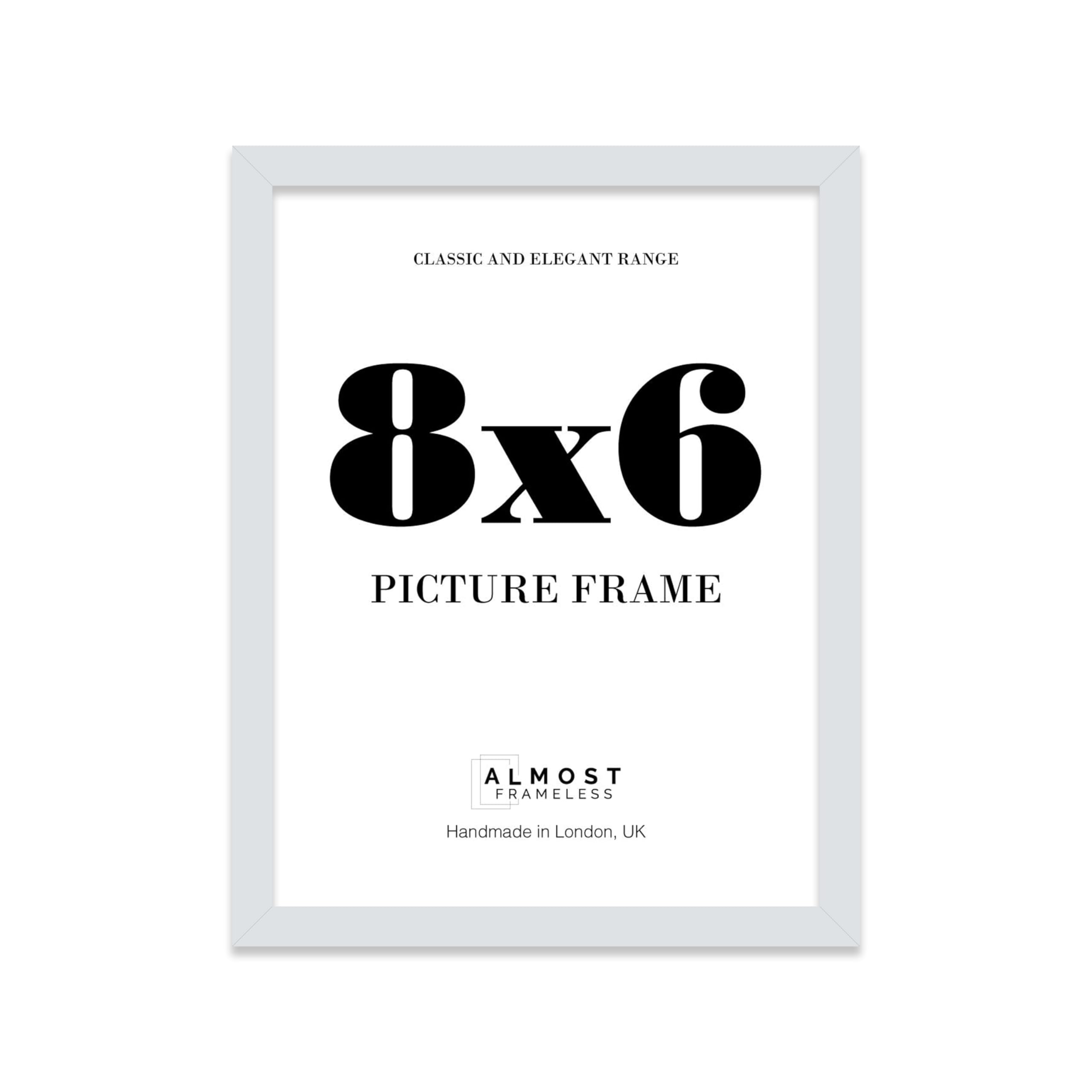 Almost Frameless 8x6 Light Grey Picture Frame 8"x6"(20.3x15.2cm) Poster, Photo, Artwork, or Print. Thin Edge Slim Frame Portrait and Landscape Display with Wall Hooks