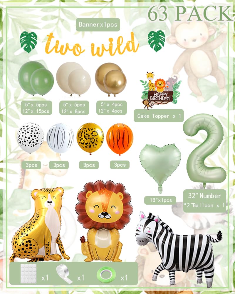 Konoz 2e Verjaardag Decoratieset – Safari Thema – Ballonnen, Banner, Palmbladeren – Voor Jongen Of Meisje
