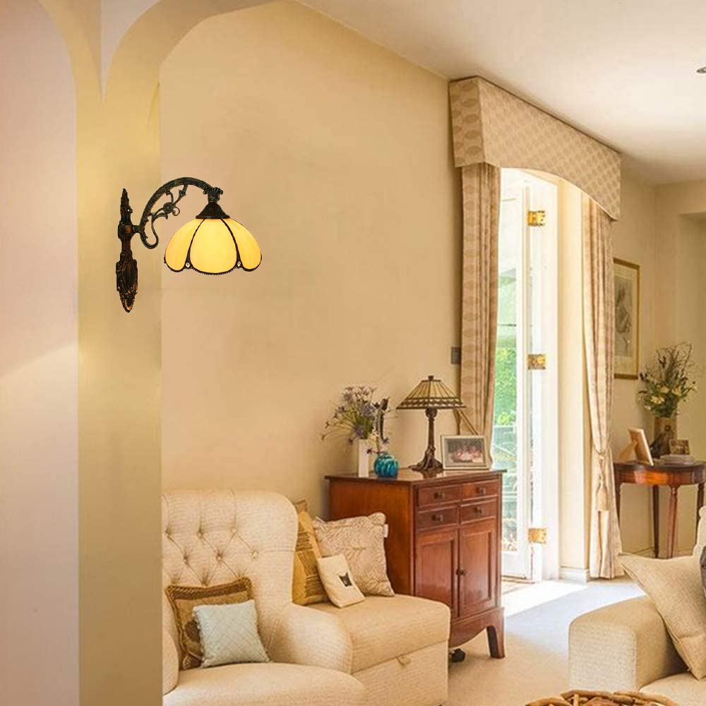 Lampada da Parete in Stile Tiffany, Larga 20,3 cm, con Vetro ambrato, Stile retrò, Decorativa, con Attacco E27, Ideale per Soggiorno, Camera da Letto e Sala da Pranzo.