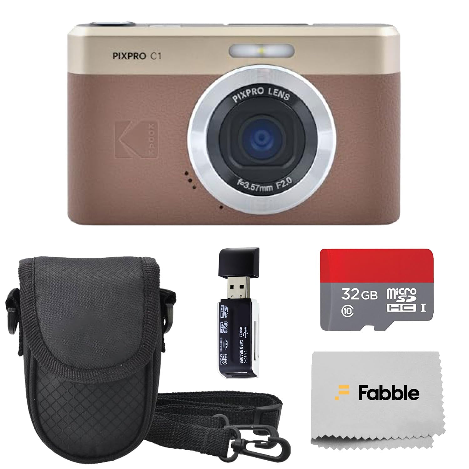 Kodak PIXPRO C1 Compact Digital Camera (Brown) with 32GB microSDHC Card, Protective Camera Case, High Speed USB Card Reader, USB-C Cable, AC Adapter, Manufacturer Accessories-image-0