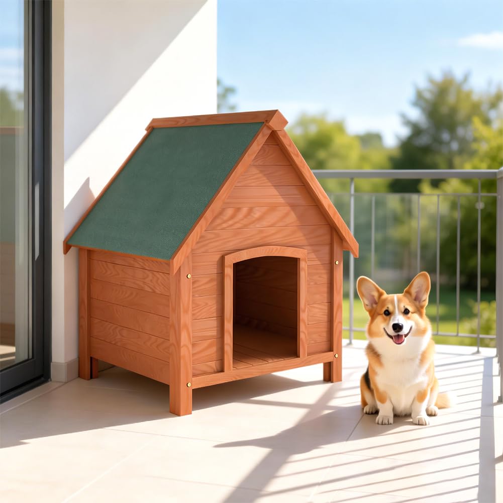 BAKAJI Cuccia per Animali Domestici in Legno di Cipresso, Casetta per Cani e Gatti con Tetto Spiovente Apribile, Casa da Esterno ed Interno Resistente Alle Intemperie con Tettoia Asfaltata, 85 x 65cm