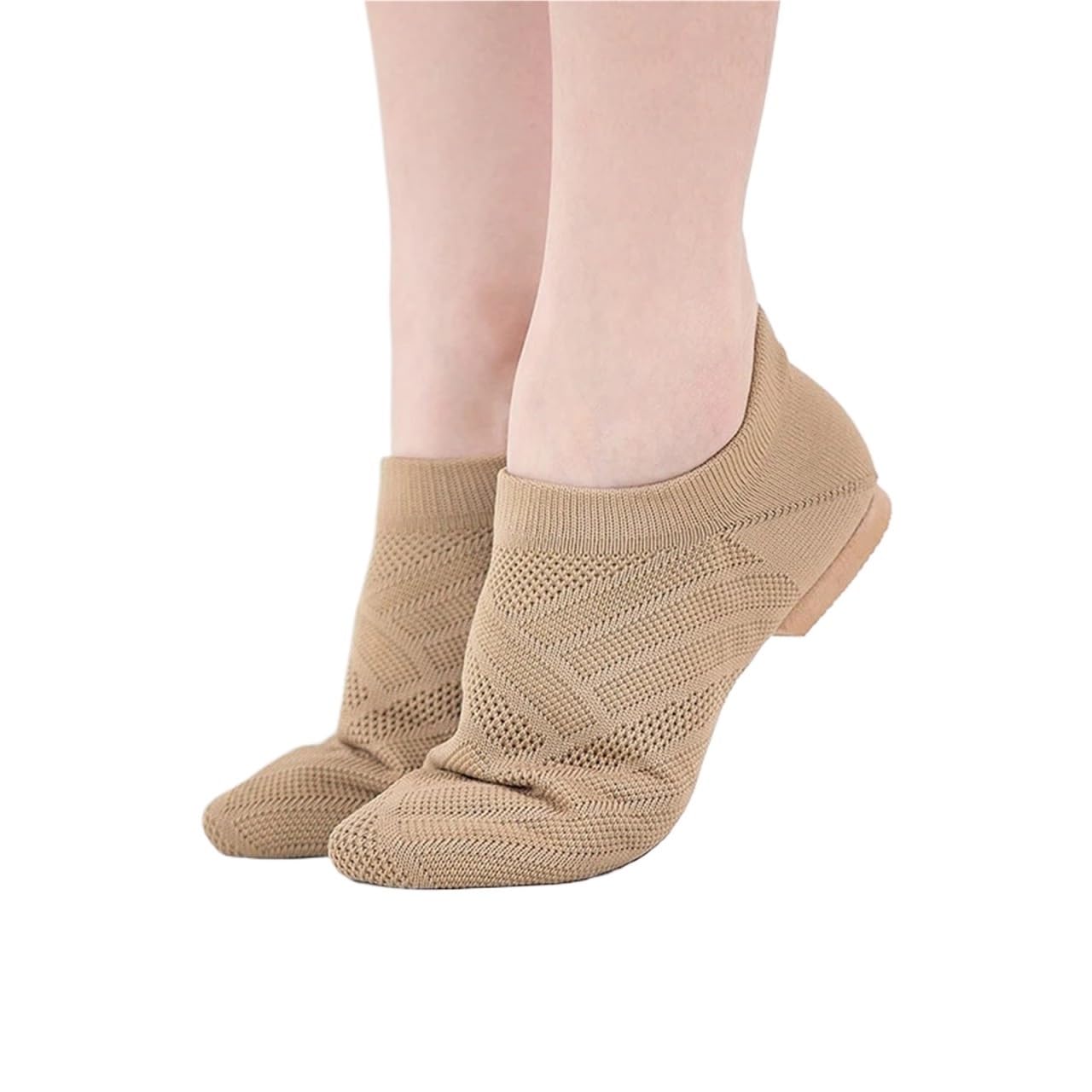 Ballettpantoffeln Gestrickte Jazz-Schuhe, Stretch, Tan, Schwarz, Erwachsene, Tanz-Sneaker, leichte Slip-on-Sportstiefel, atmungsaktive, lyrische, Moderne Booties(Tan,35)