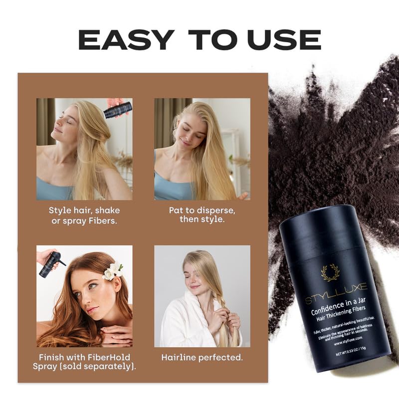 STYLLUXE Hair Thickening Fibers 15g (Dark Brown) | Undetectable & Natural Keratin Hair Building Fiber Concealer for Hair for Men and Women | Non-Itchy, Easy to Wash Out | Naturally Thicker 1