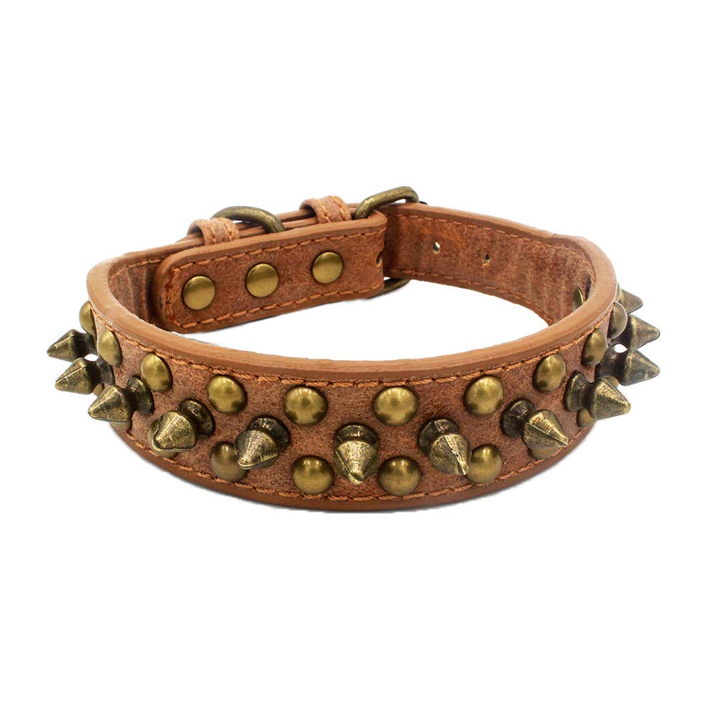 Newtensina Retro Bronce Tachonado Perro Collar Perrito Collar con Remaches para Pequeño Perros Medio Perros - marrón - S
