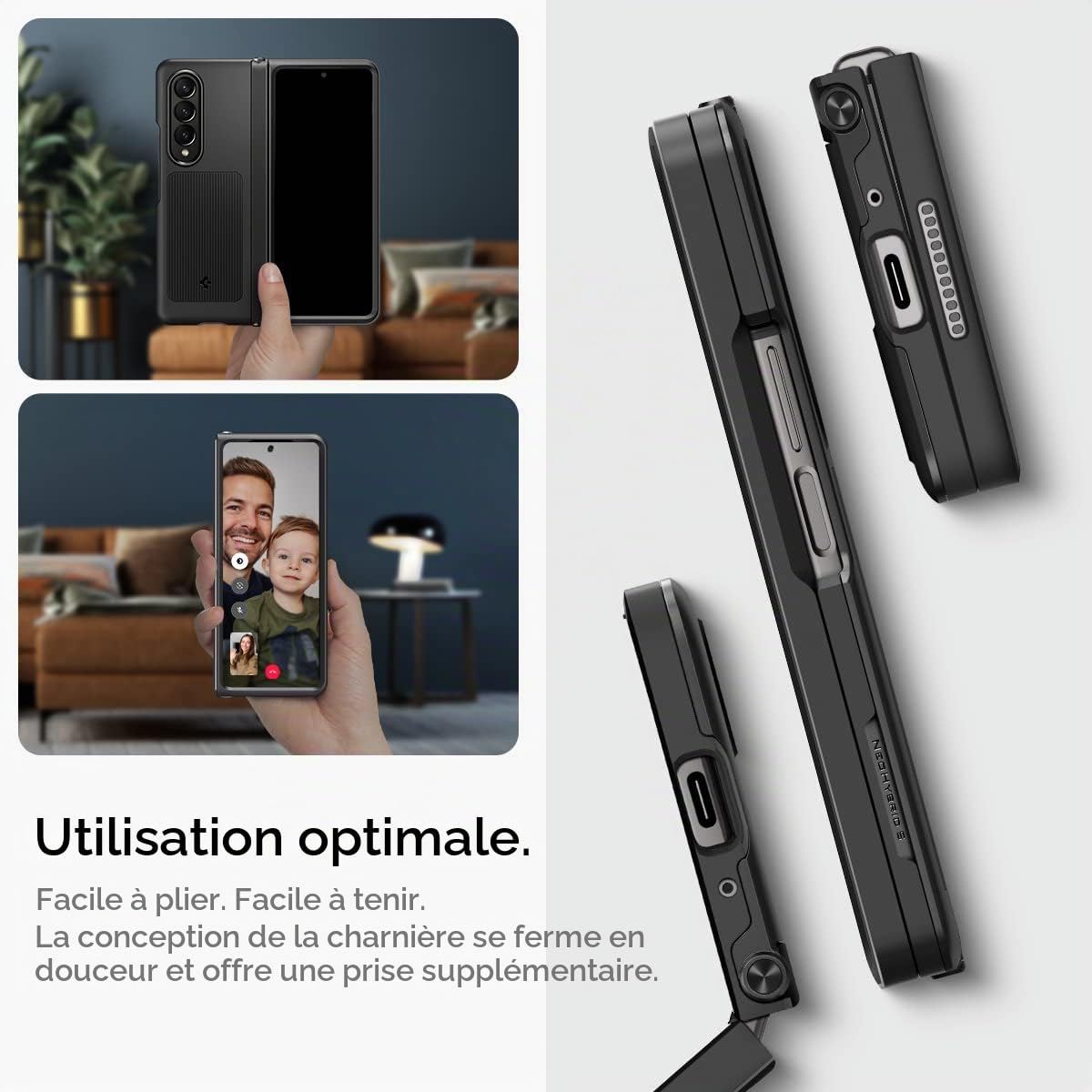 Spigen Neo Hybrid S Coque Compatible avec Samsung Galaxy Z Fold 4 5G - Noir