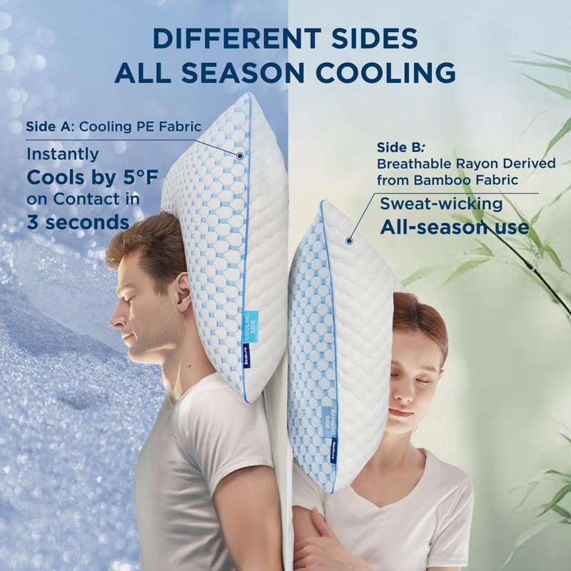Bedsure Cooling Bed Pillows for Sleeping, Shredded Memory Foam Queen Pillows, Set of 2, Luxury Cover Made of Rayon Derived from Bamboo, Adjustable Firmness for Side, Back, Stomach, and Hot Sleepers - Image 3