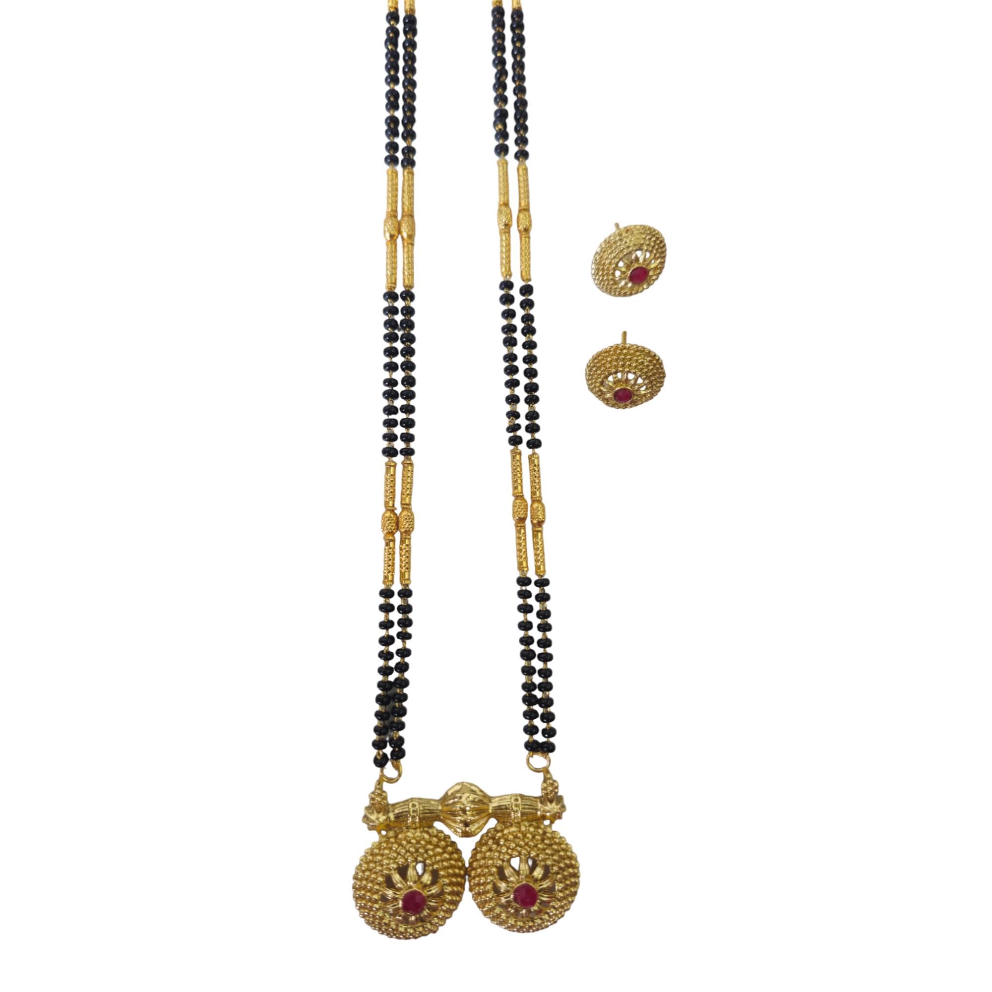 AAIKU Maharashtrian Traditional Gold Plated Micro Polish Black Beads, Golden Pipe Design Sar 34 Inch Long Mangalsutra and Earrings Set for Women (Vati2) (B0D8JGTGJZ) Amazon Price History, Amazon Price Tracker