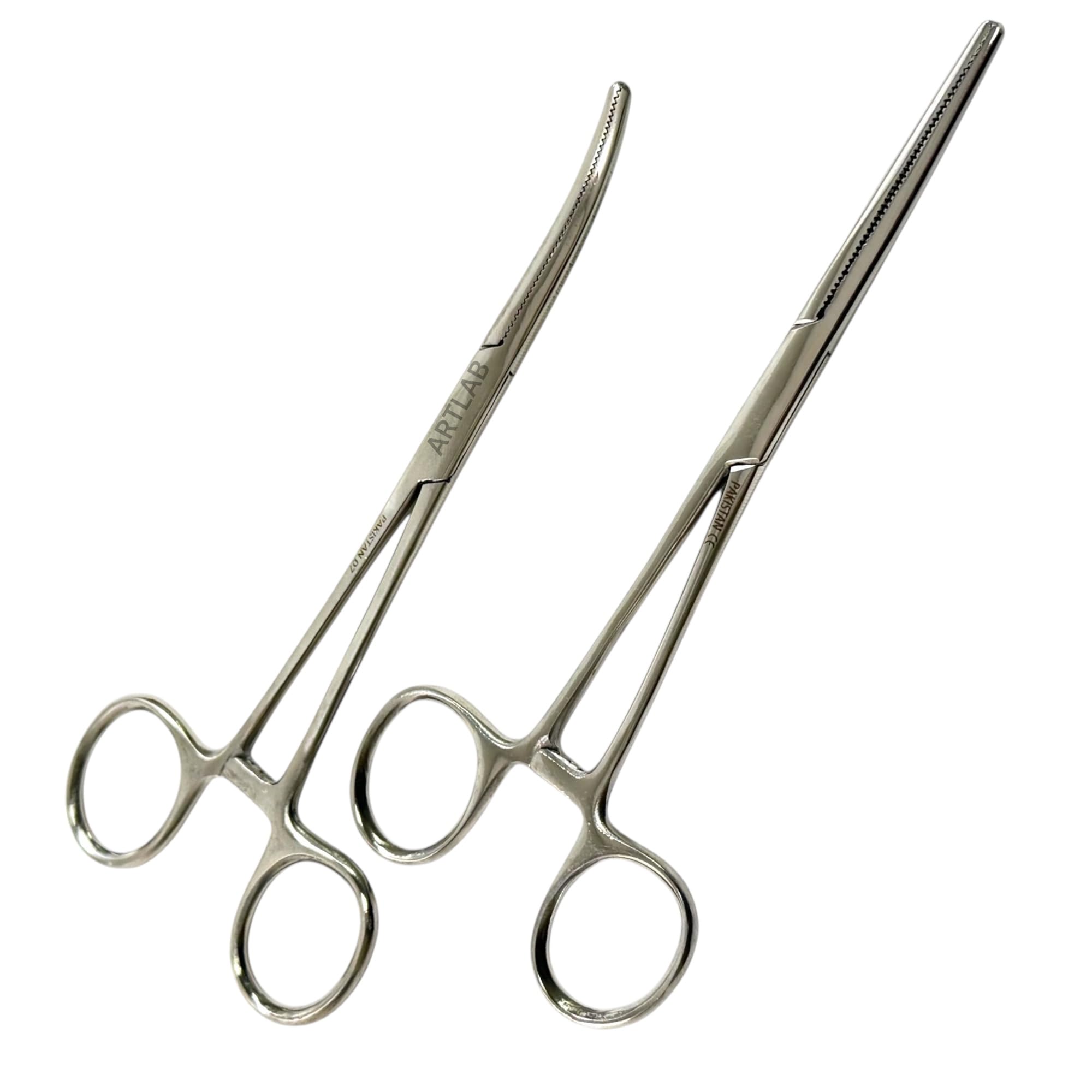Quality 2 Pcs 8" Locking Straight & Curved Hemostat Set -Hemostat Forceps Set - Stainless Steel Locking Tweezer Clamps - Ideal Hemostats for Nurses, Fishing Forceps, Crafts and Hobby