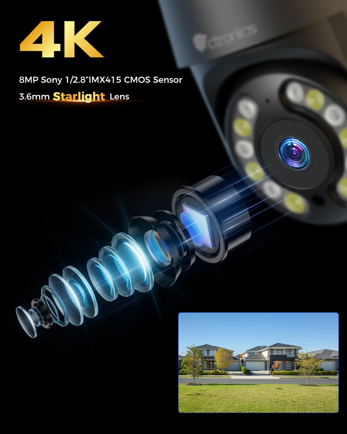 Telecamera Wi-Fi Esterna Ctronics – 5MP, Dual Band 2.4/5GHz, Rilevamento AI, Auto-Tracking, Visione Notturna A Colori 30m, IP66