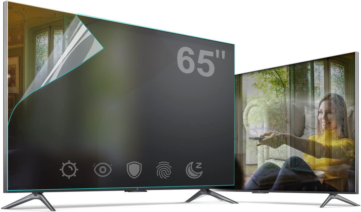 65 Inch TV Glare Reducer Multi-Function TV Screen Protector, Out Blue Light Filter,TV Glare Shield Matte Frosted Surface,65 Inch