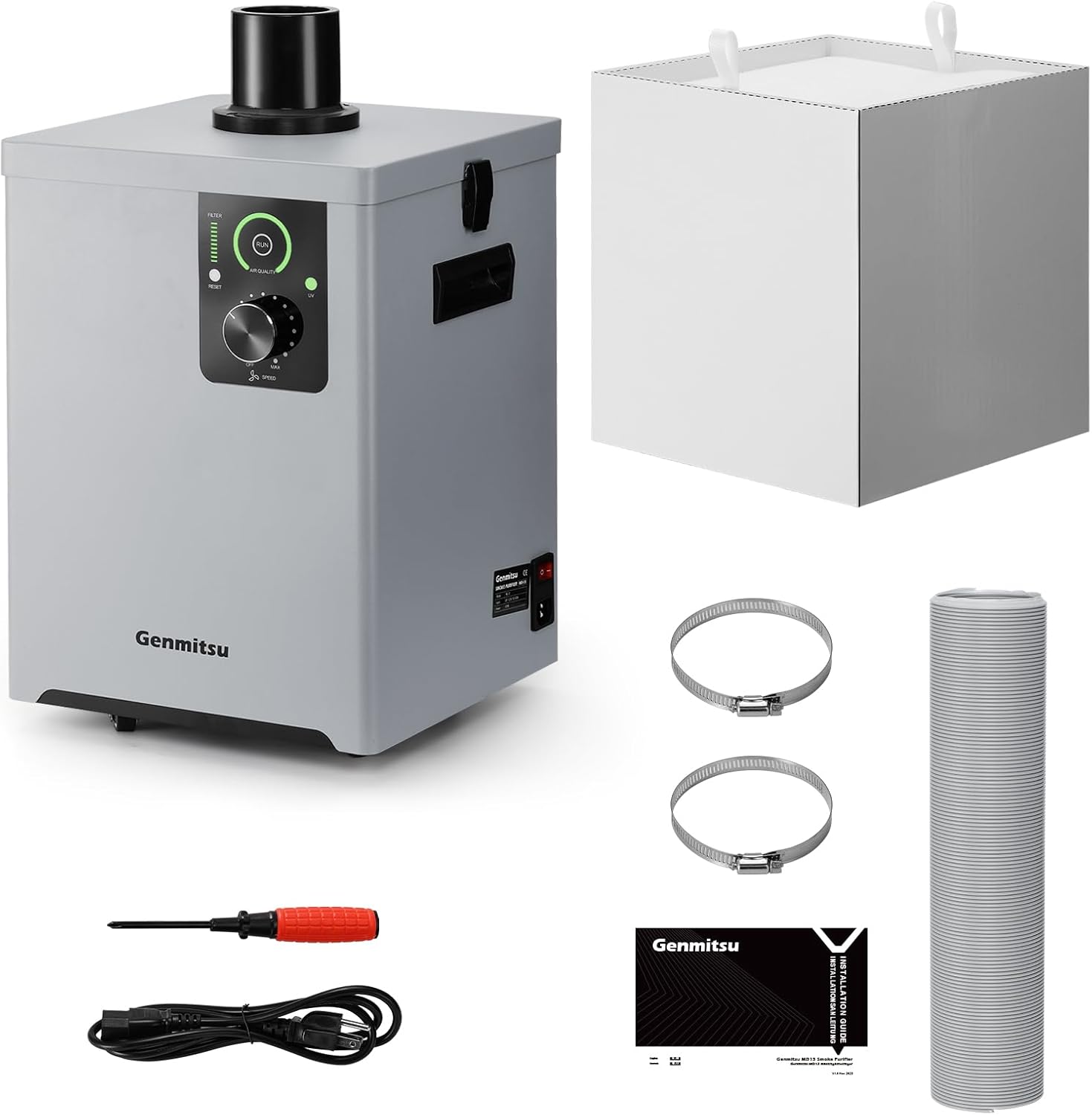 Included components of the Genmitsu MD13 Smoke Purifier