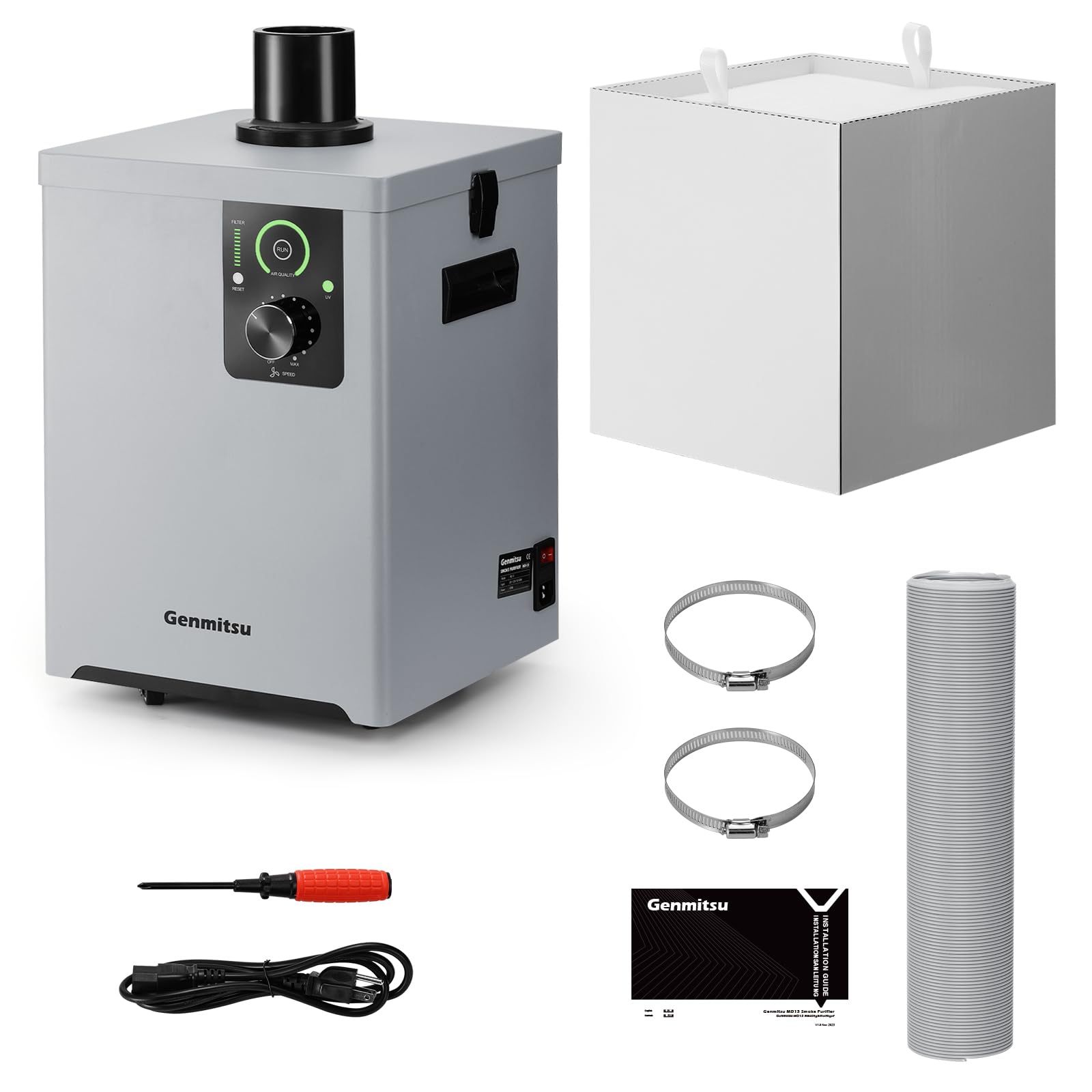 Purificador de humo Genmitsu MD13 para Genmitsu L8, extractor de humo con filtración de cuatro capas, pantalla de interfaz LED función UV, absorbente de humo