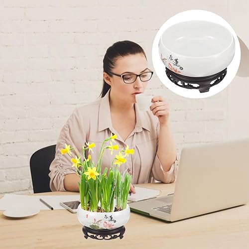 Miniatura 4 de Alipis Tazón de loto de cerámica con base maceta de lirio de agua, maceta hidropónica sin agujeros para exhibición de narciso y bonsái, 6.69 x 6.69