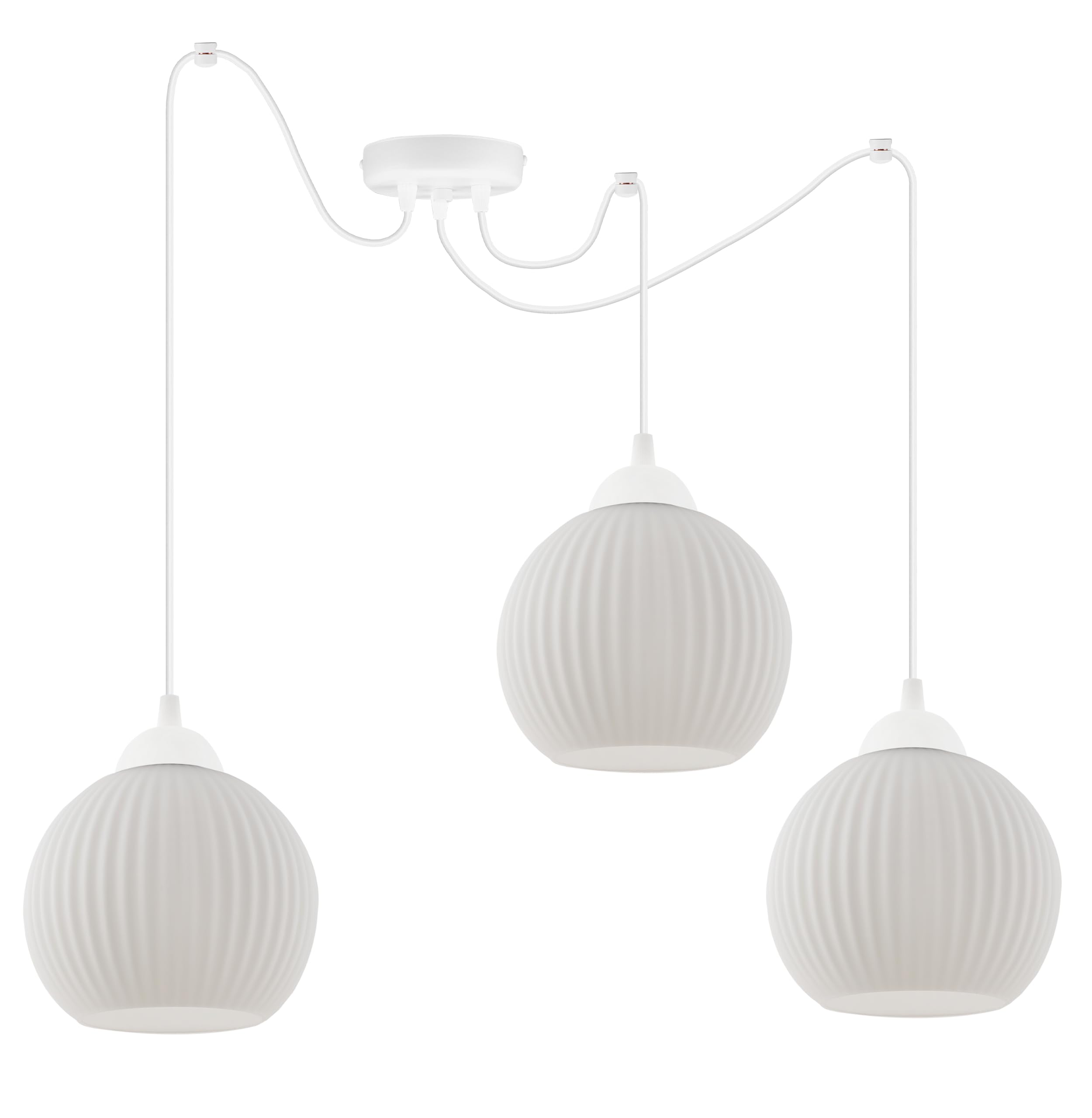 Light Home Riffle Araignée Lustre Suspendu - Lampe Plafond Moderne pour Chambre Salon et Cuisine Style Loft - Métal et Verre - E27 avec 3 Lumières - Abat-Boule - Blanc
