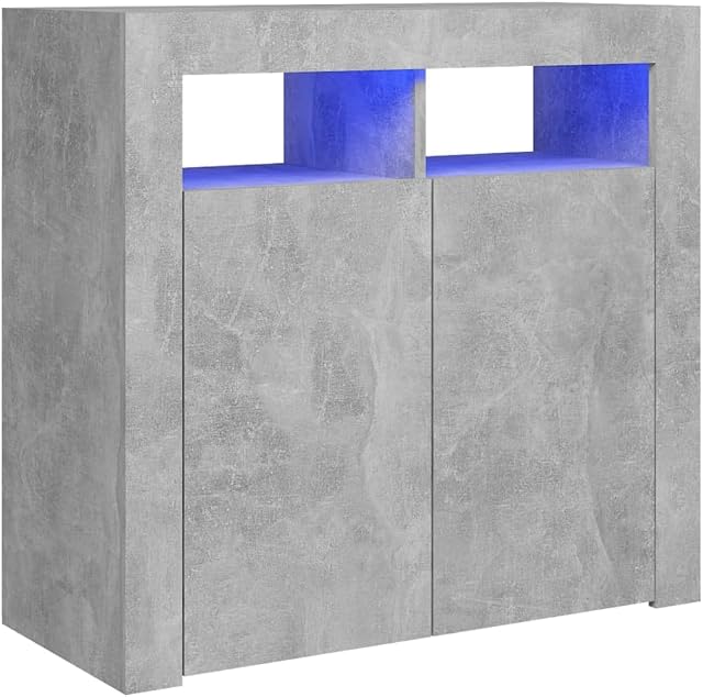 vidaXL Sideboard with LED Lights Indoor Furniture Home Organiser Storage Space Cabinet Cupboard Buffer Server LED Sideboard Unit Concrete Grey