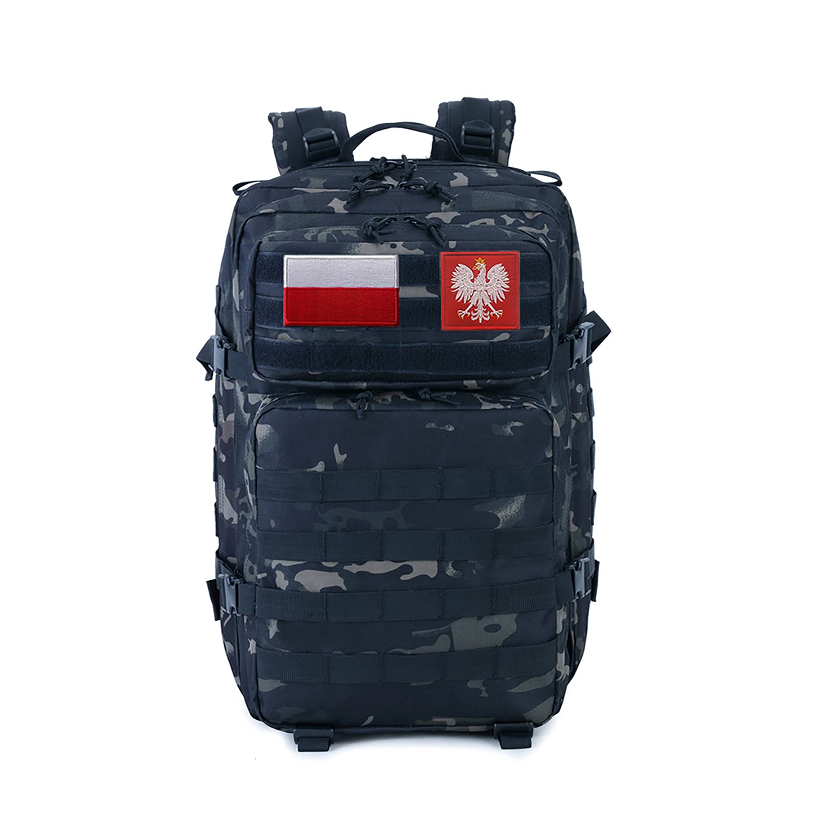 45L Taktyczny Wojskowy Plecak Molle Plecak Turystyczny Mężczyźni I Kobiety Duży Wodoodporny Plecak Szturmowy Do Podróży Zajęcia Na świeżym Powietrzu Trekking + Darmowe 4 Rzep (Czarny 3)
