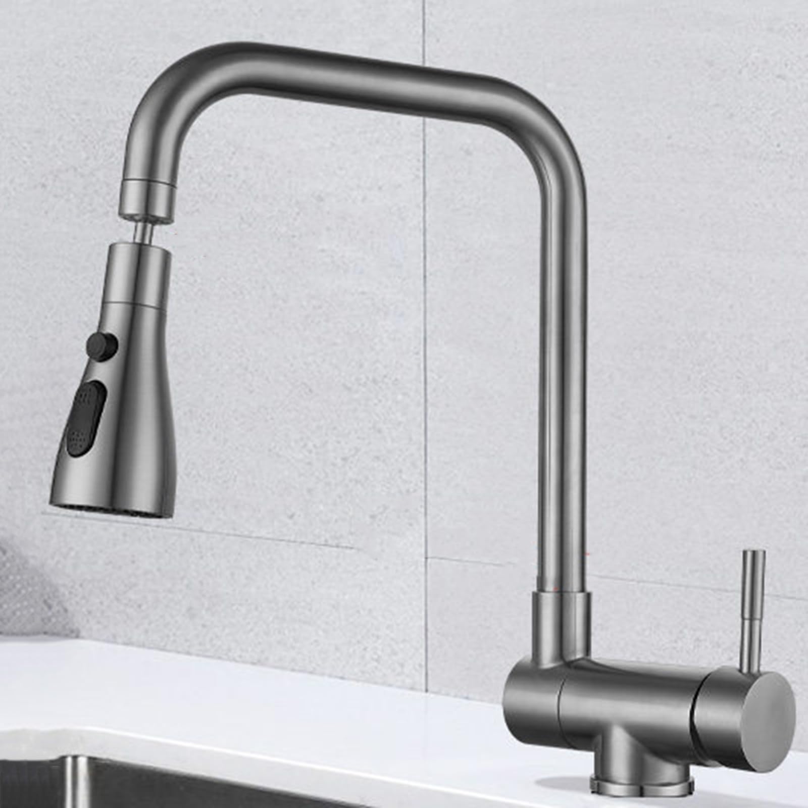 ZQFHSX Folding Kitchen Mixer Tap - Swivel 3 Modes, Stainless Steel, Finish