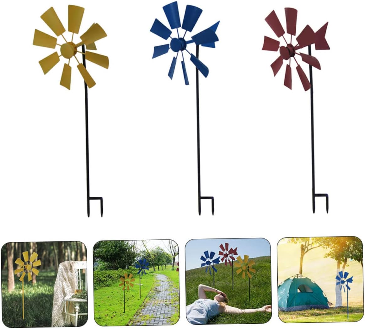 3pcs Windmill Outdoor Decor Metal Garden Windmill Decor Pinwheels for Garden Lawn Ornament