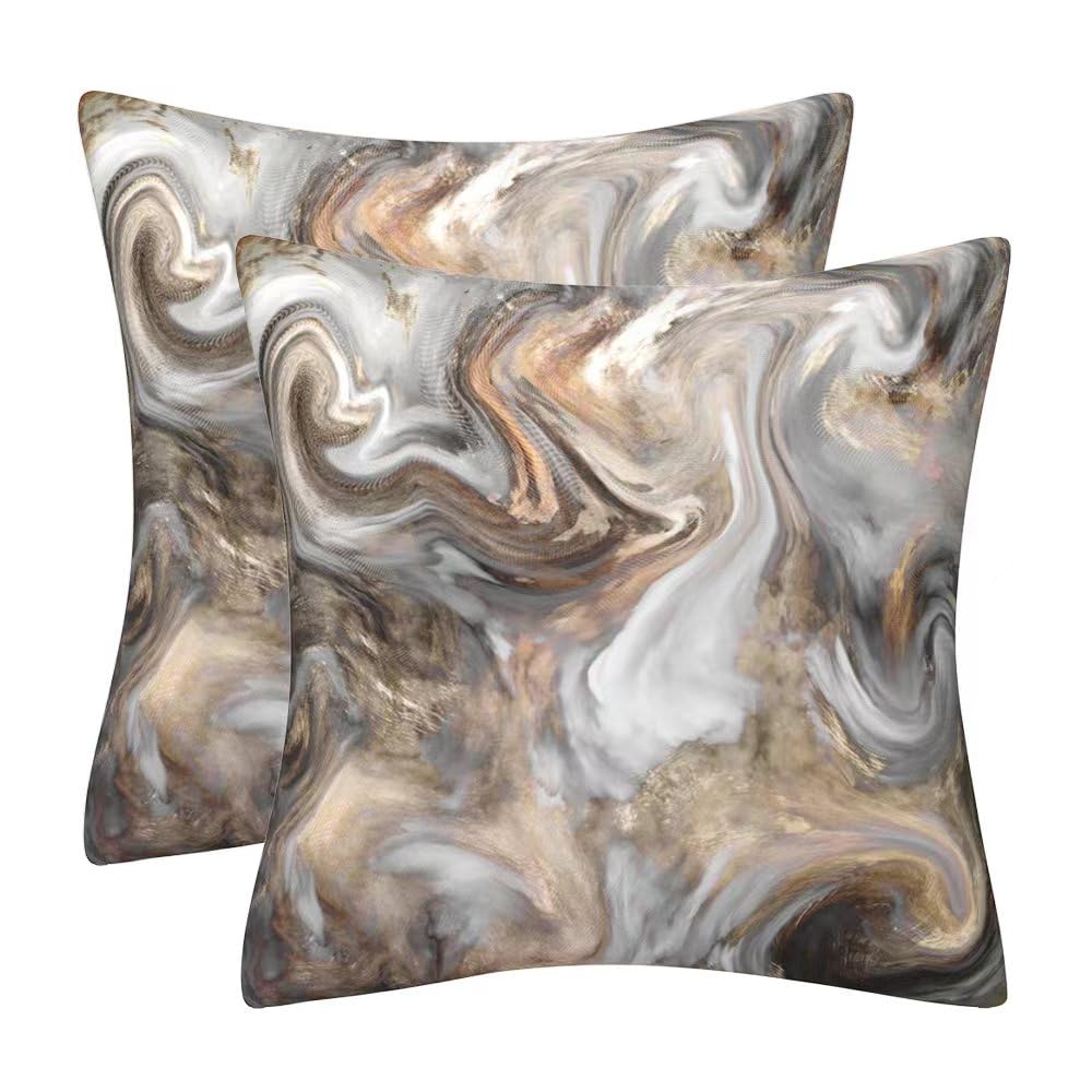 QUALKNOY Set of 2 Velvet Brown Cushion Covers 18"x18" Modern Abstract Art Painting Couch Throw Pillow Covers 45 x 45cm Home Decor Cushion Cover for Sofa Living Room Bedroom Garden Outdoor — image 1