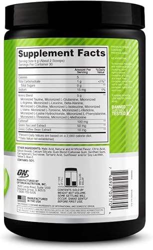 Miniatura 109 de Optimum Nutrition Amino Energy - Polvo energético para antes del entrenamiento con té verde, BCAA, aminoácidos, extracto de café verde, sabor