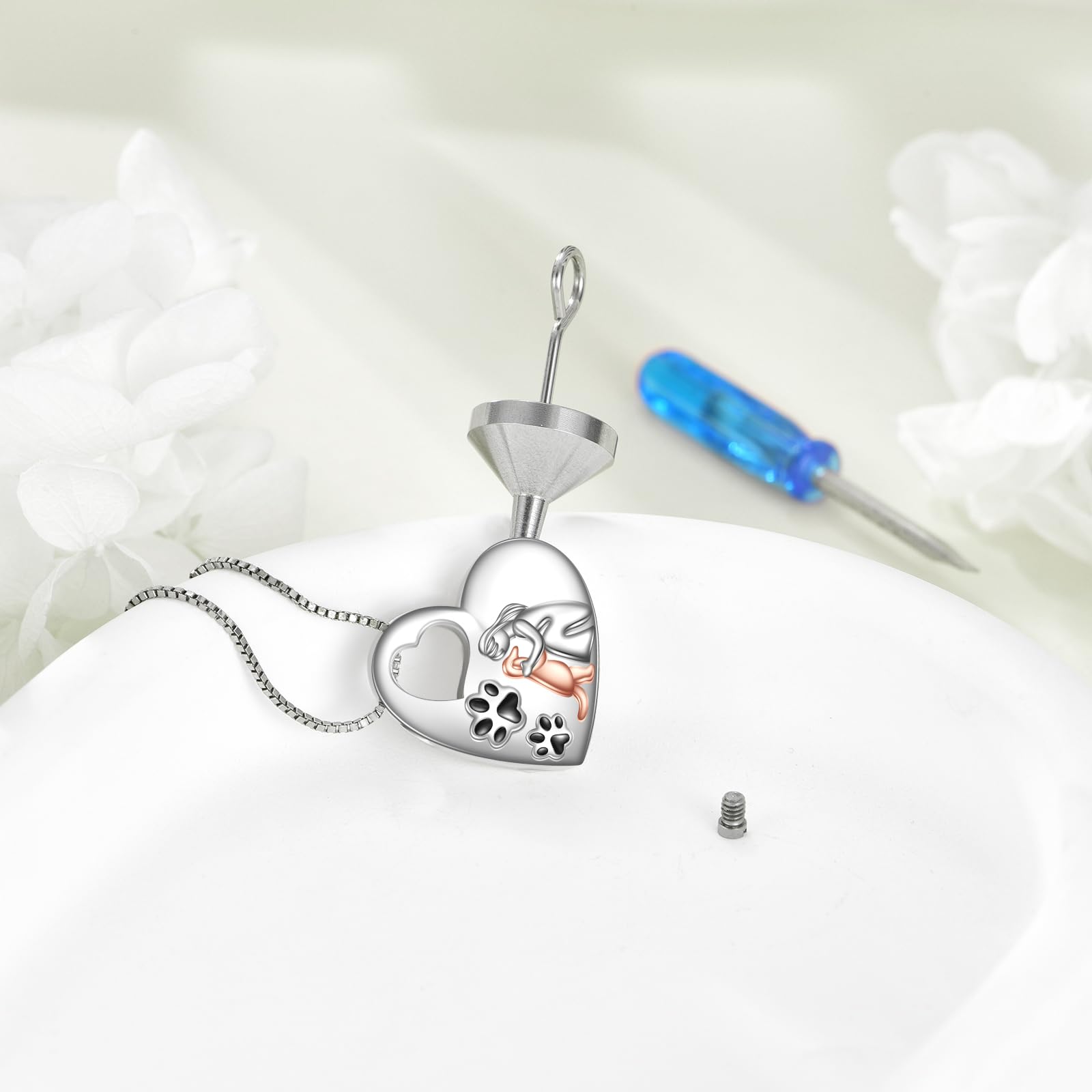 ONEFINITY Hunde Urnenketten für Asche 925 Sterling Silber Haustier Urne Kette Asche Anhänger für Hunde Asche Schmuck Zum Befüllen