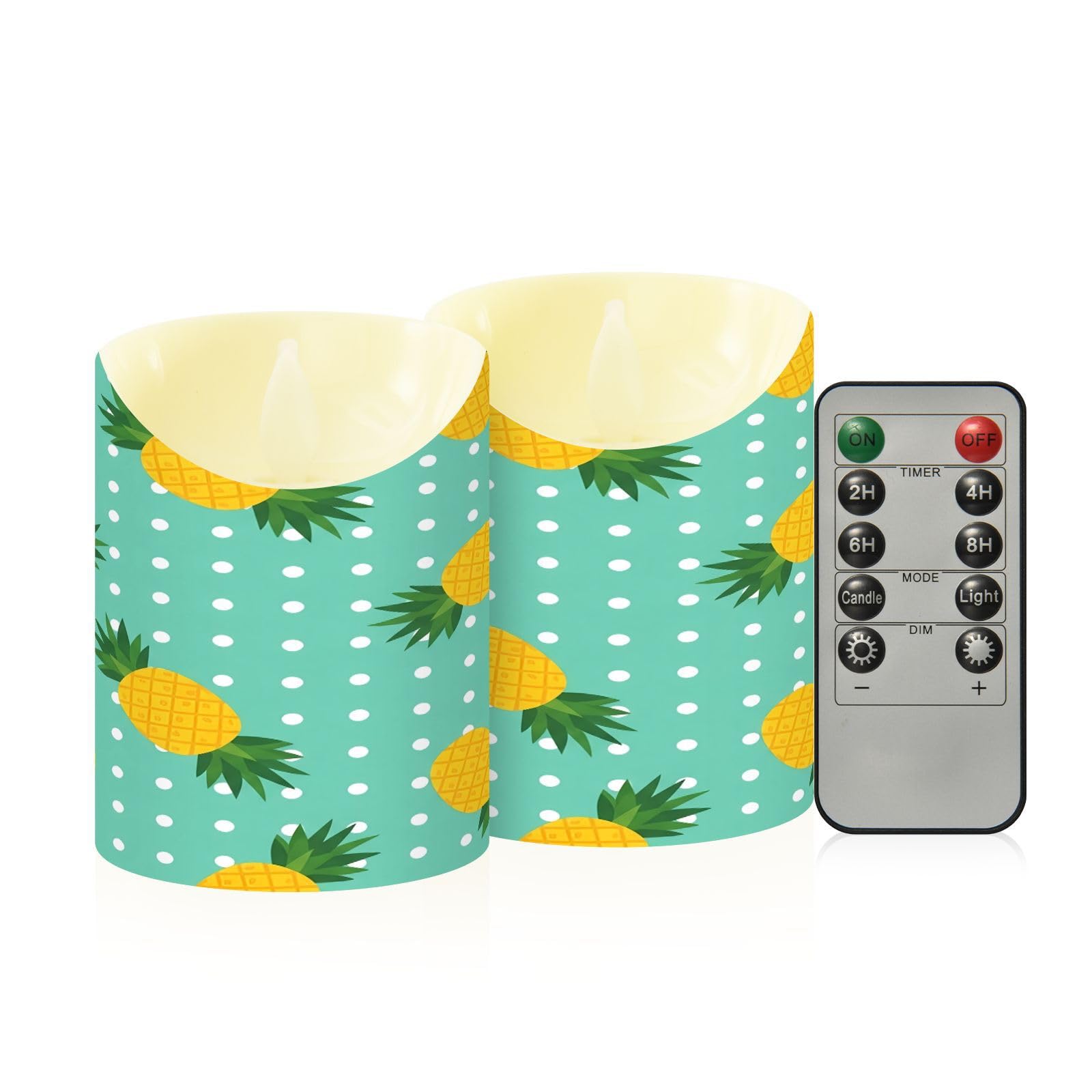 Cgiub Pineapple Flameless Candles with Timer 2pcs Battery Operated Flickering Flameless LED Pillar Candles for Holiday Home Wedding Fireplace Decor