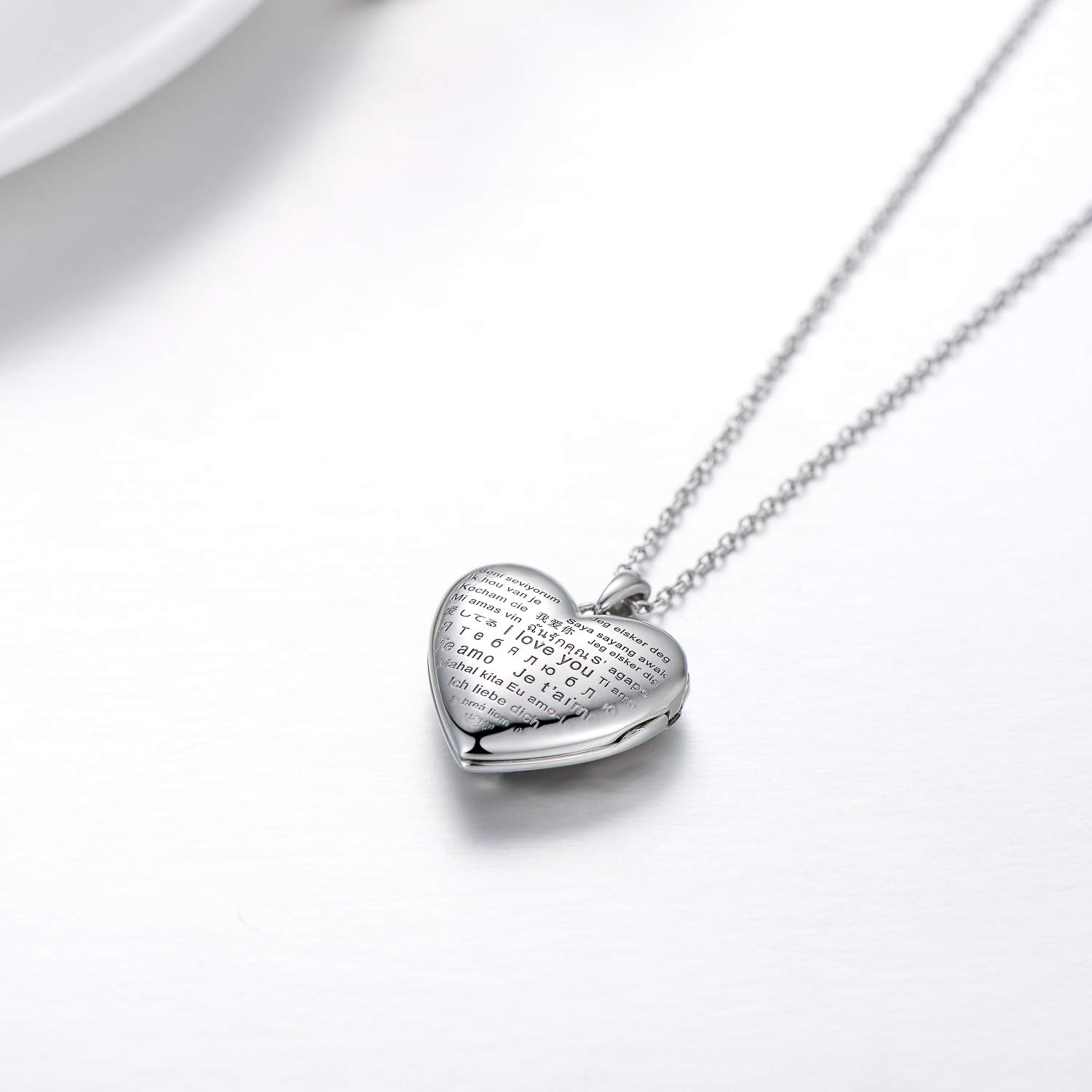 LONAGO - Collana in argento Sterling 925, con medaglione a forma di cuore che può contenere fotografie a scelta