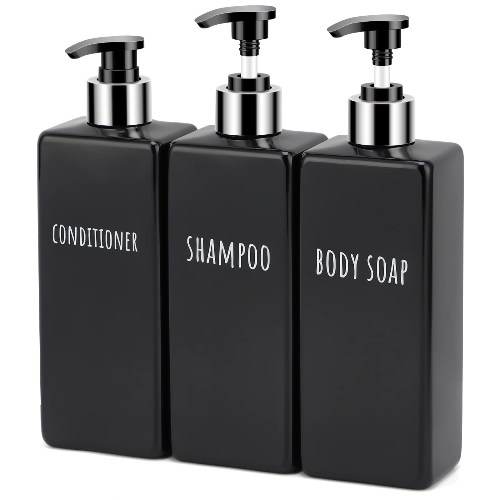 Segbeauty Dispensador de Jabon, Botellas Dispensador de Champú 500ml, 3 Piezas Botella Vacía con Bomba, Botes Recargable de Plástico para Baños y Hoteles (Negro)
