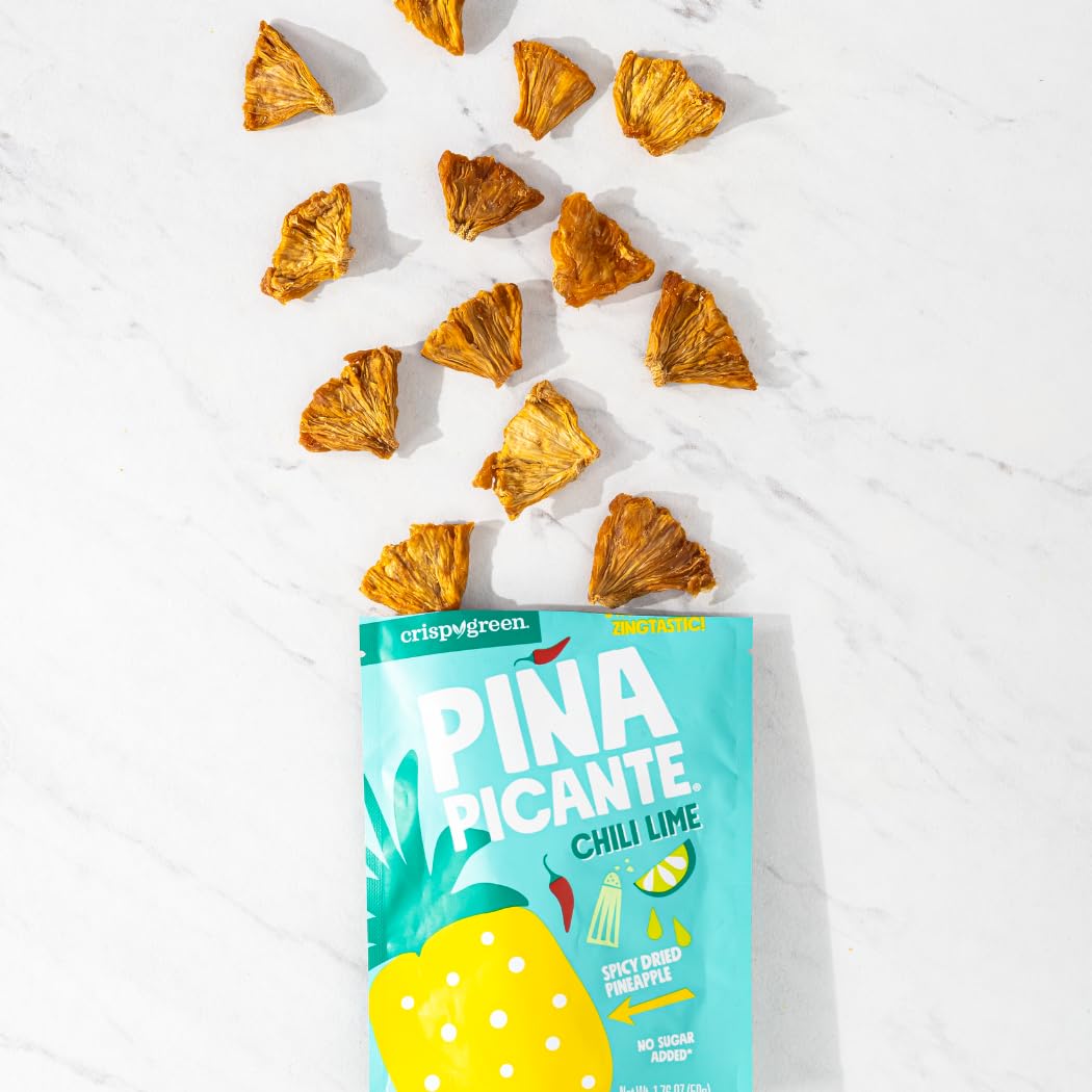Crispy Green Pina Picante Dehydrated Pineapple Healthy Snacks, Chili Lime, 12 Single Serve Bags