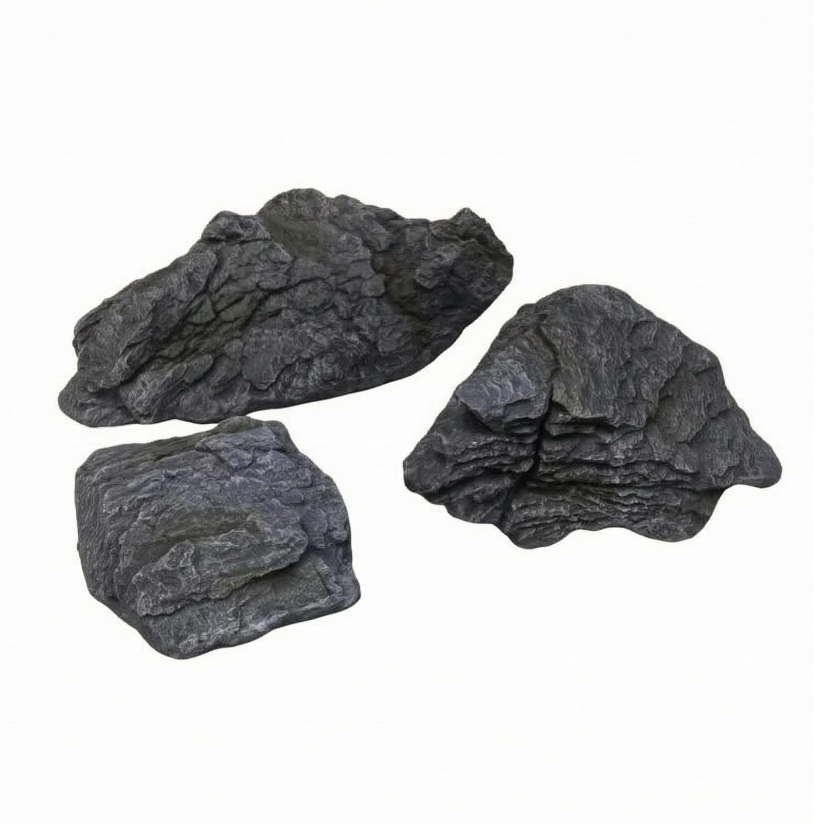 F Fityle 3 Piezas Piedra Artificial Jardín Adorno Paisaje Escenografía Fibra de Vidrio Texturizada Ligera Acabado Adecuada para Patios Senderos Estanques Exteriores