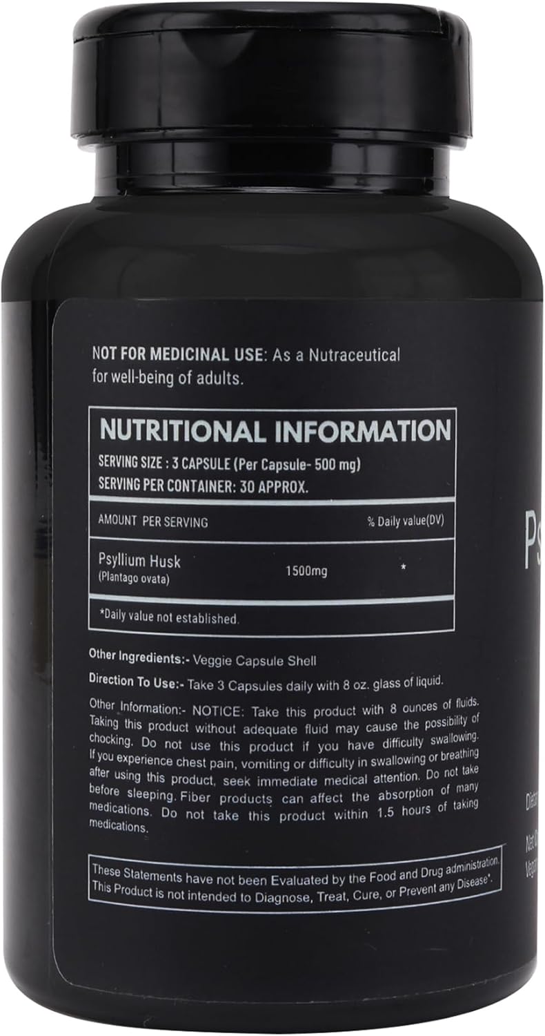 Organic Psyllium Husk Capsules 1500mg | High Fiber Supplement for Digestive Health, Gut Cleanse & Bowel Regularity | Gluten-Free, Non-GMO, Vegan, 90 Capsules - Image 2