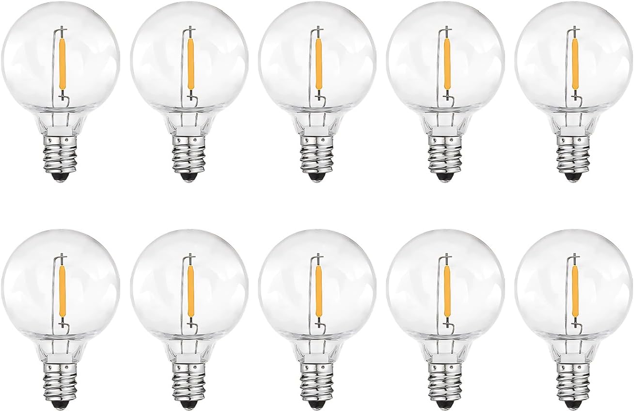 G40 LED Replacement Bulbs, 10 Pack Shatterproof Dimmable Globe Light Bulbs E12 Candelabra Base Warm White for Indoor Outdoor String Lights, Christmas, Patio, Holiday Decor